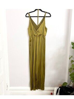 NWOT Green Sleeveless Satin Effect Floor Length Jumpsuit - Sz XS